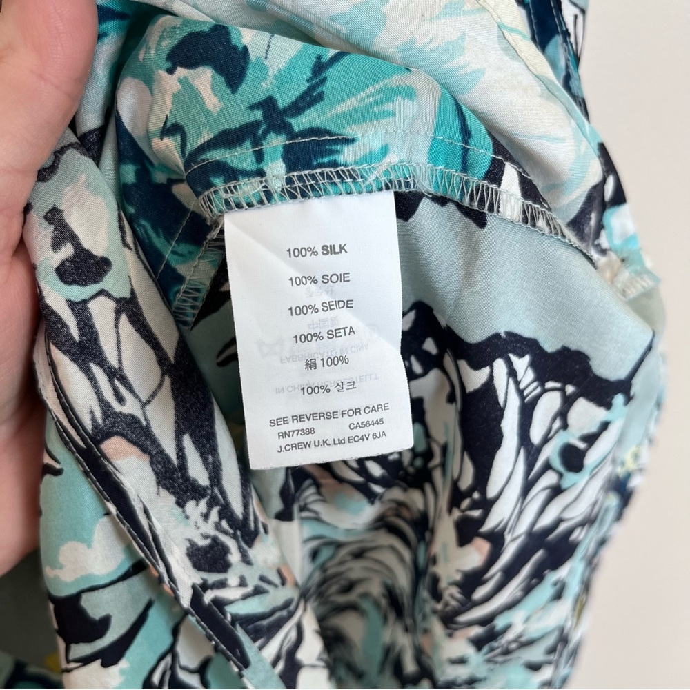 J Crew Silk Aquatic Floral Half Button Sleeveless Shell Tank Blouse Top Size 8 - Picture 4 of 6